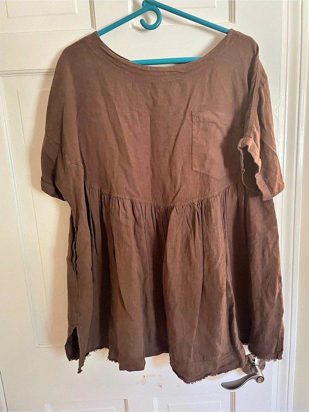 We The Free Moon City Top Brown Linen Blend Tunic Size Small